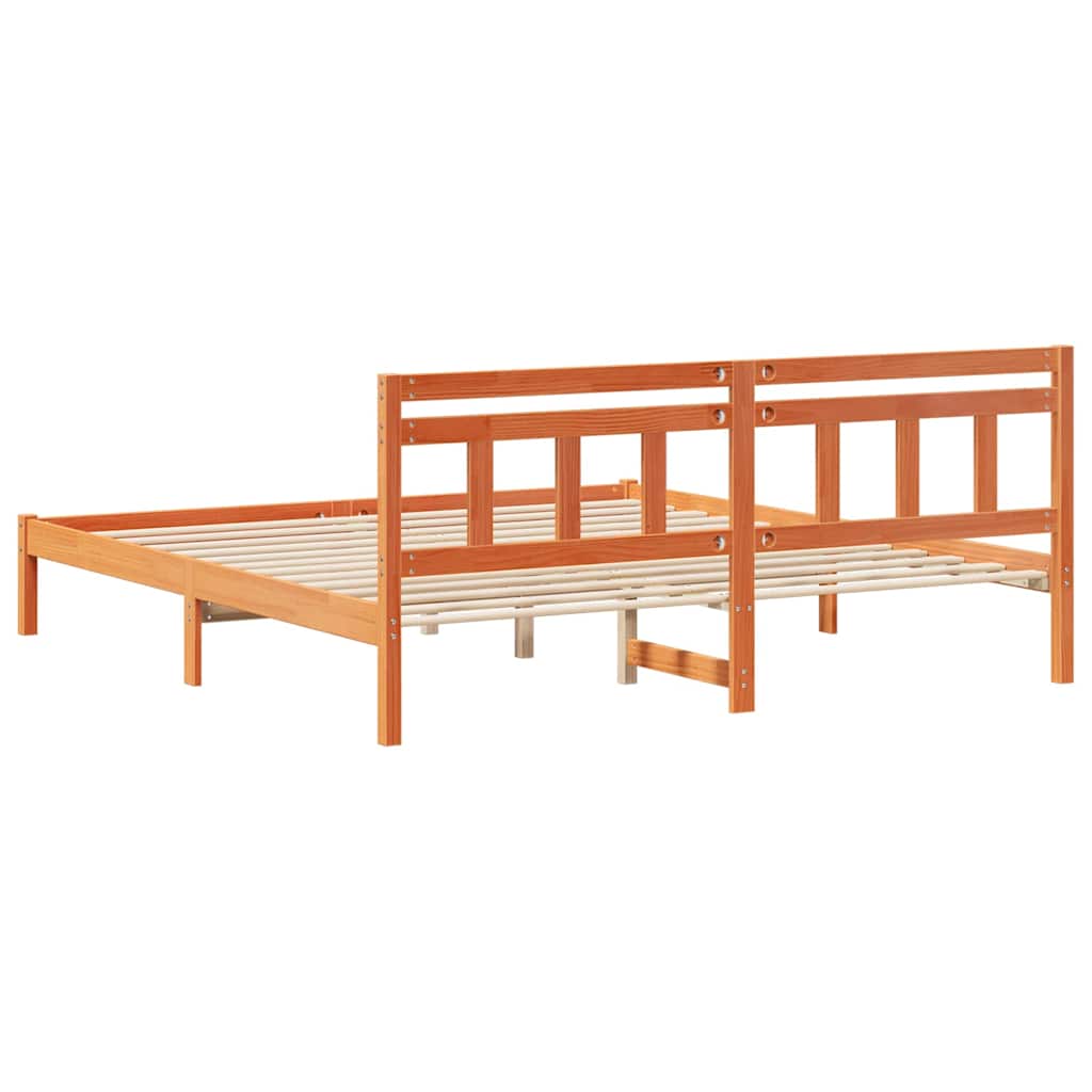 Estructura de cama con cabecera Marrón Madera de pino