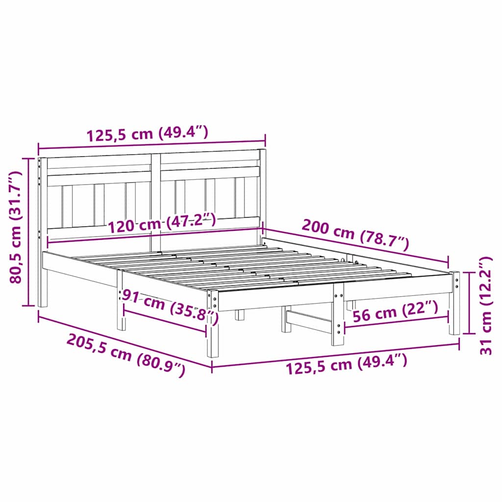 Estructura de cama Marrón 120 x 200 cm Madera de pino macizo