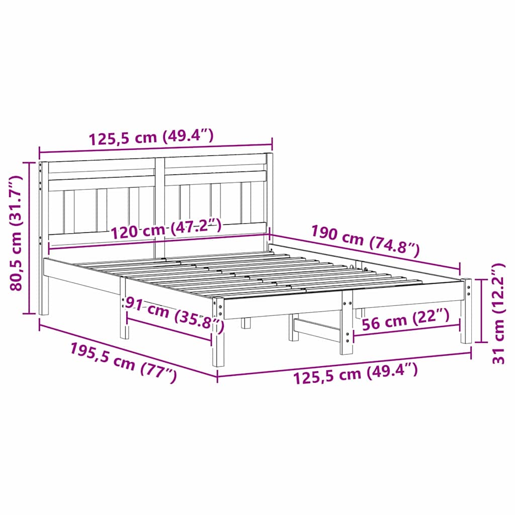 Estructura de cama Marrón 120 x 190 cm Madera de pino macizo