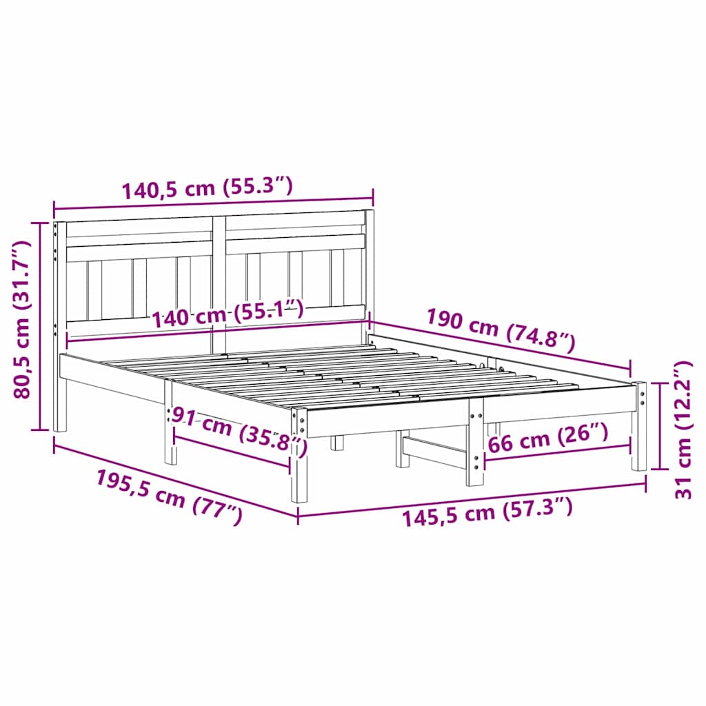 Estructura de cama 140 x 190 cm Madera de pino macizo