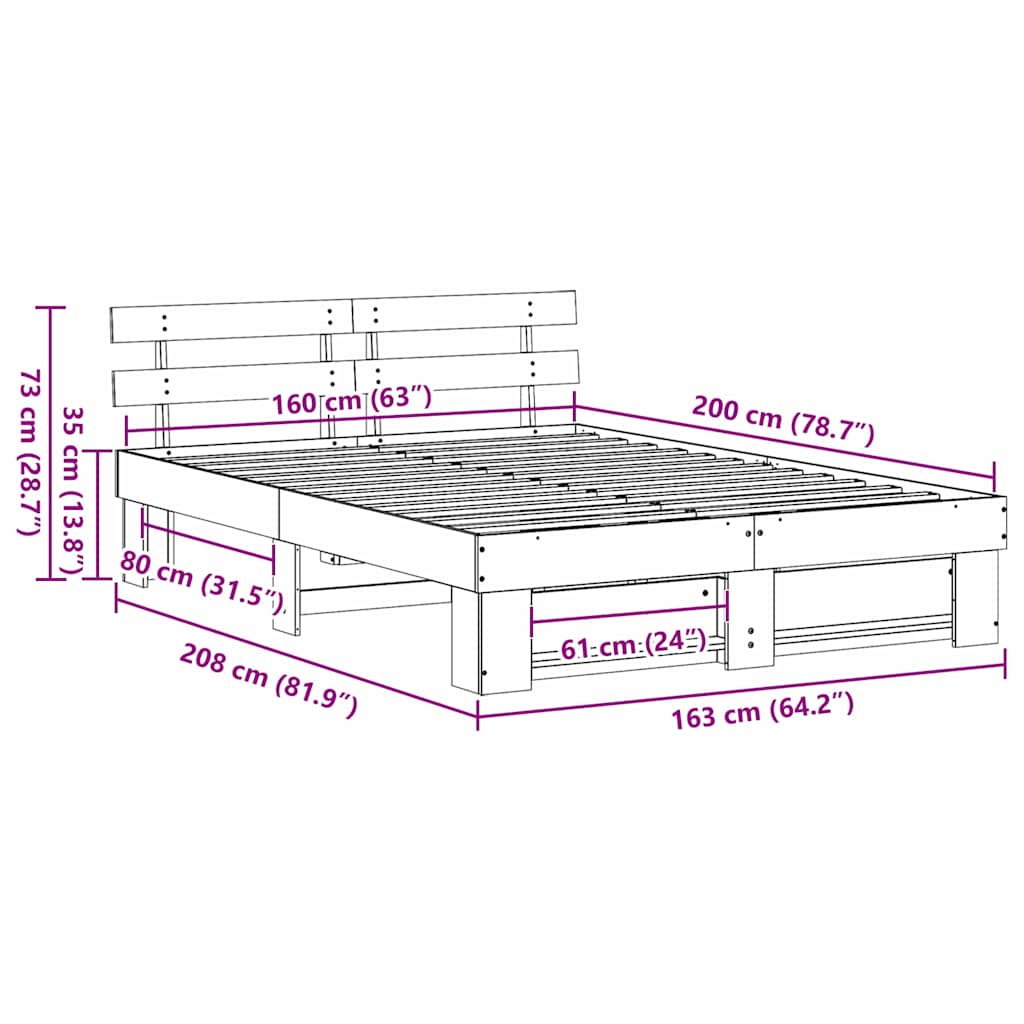 Estructura de cama 160 x 200 cm Madera de pino macizo
