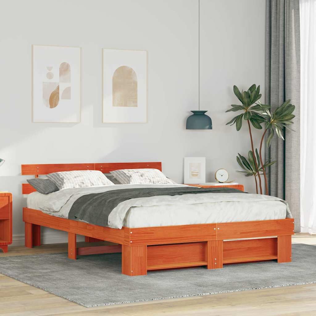 Estrutura de cama com cabeceira castanho encerado 100 x 200 cm