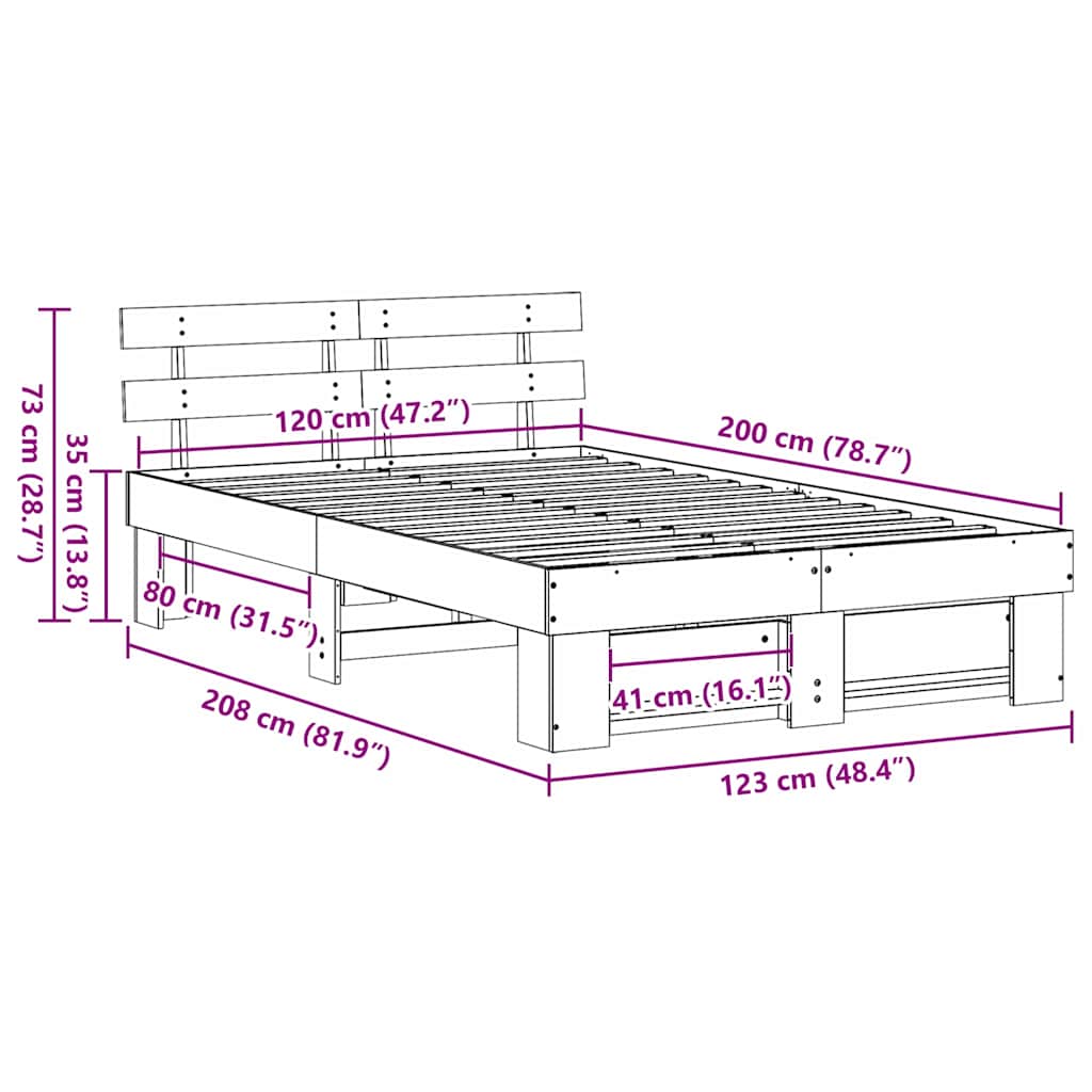 Estructura de cama Marrón 120 x 200 cm Madera de pino macizo