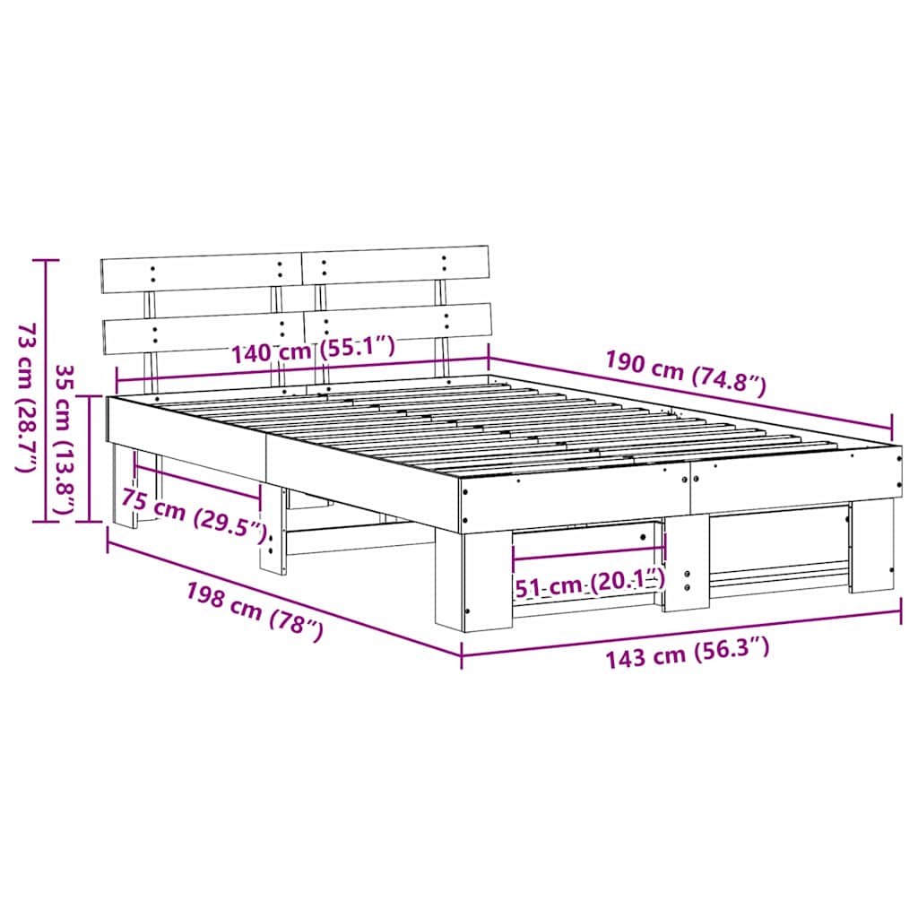 Estructura de cama 140 x 190 cm Madera de pino macizo