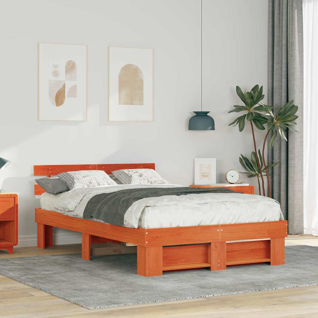 Estrutura de cama com cabeceira castanho encerado 100 x 200 cm