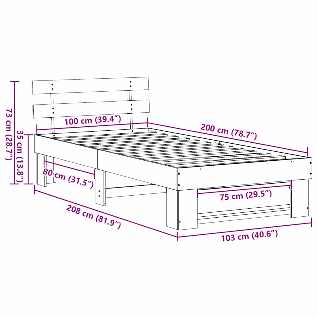 Estructura de cama Marrón 100 x 200 cm Madera de pino macizo