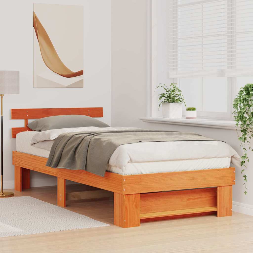 Estructura de cama con cabecera Marrón cera 100 x 200 cm
