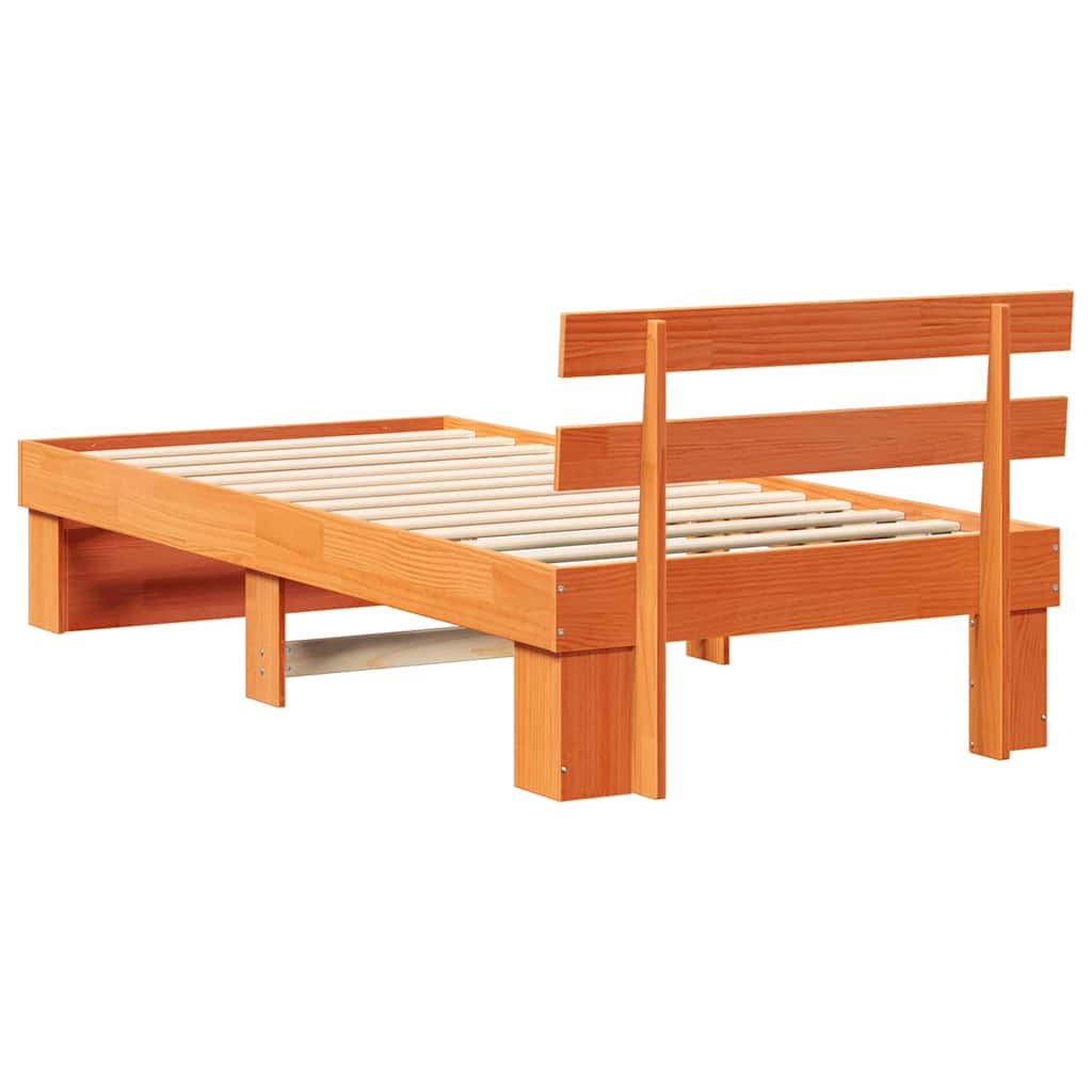 Estructura de cama con cabecera Marrón cera 100 x 200 cm