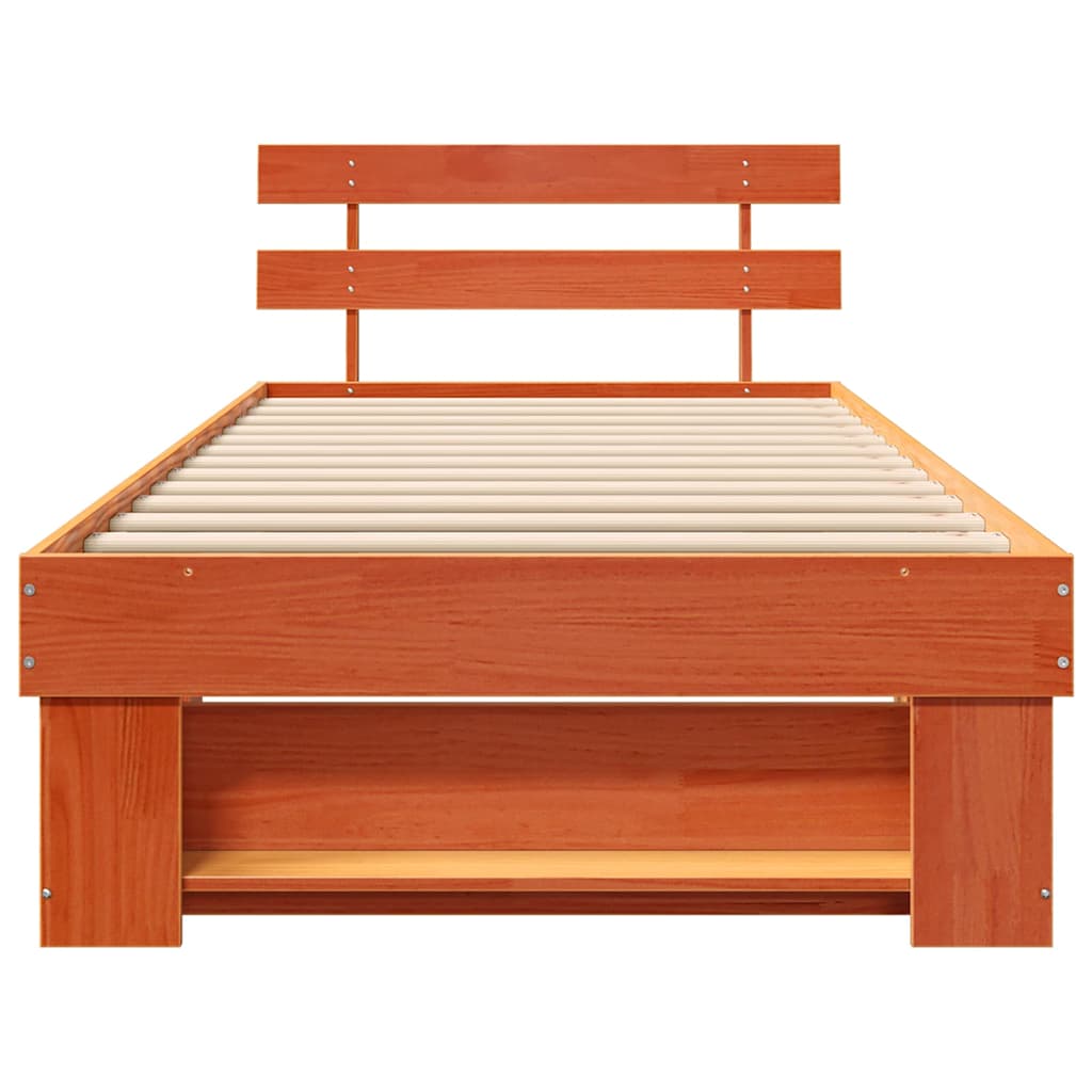 Estructura de cama con cabecera Marrón cera 100 x 200 cm