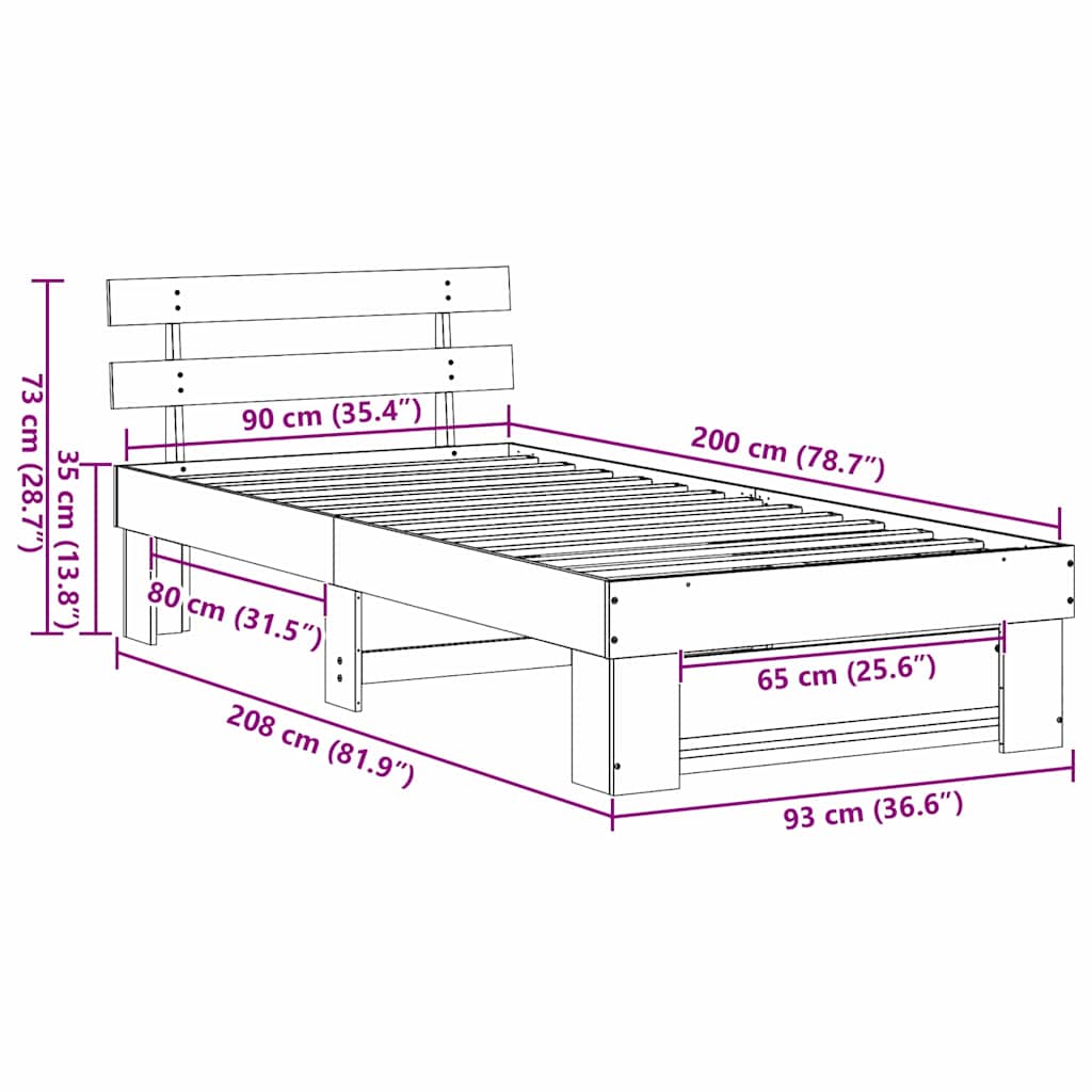 Estructura de cama Marrón 90 x 200 cm Madera de pino macizo