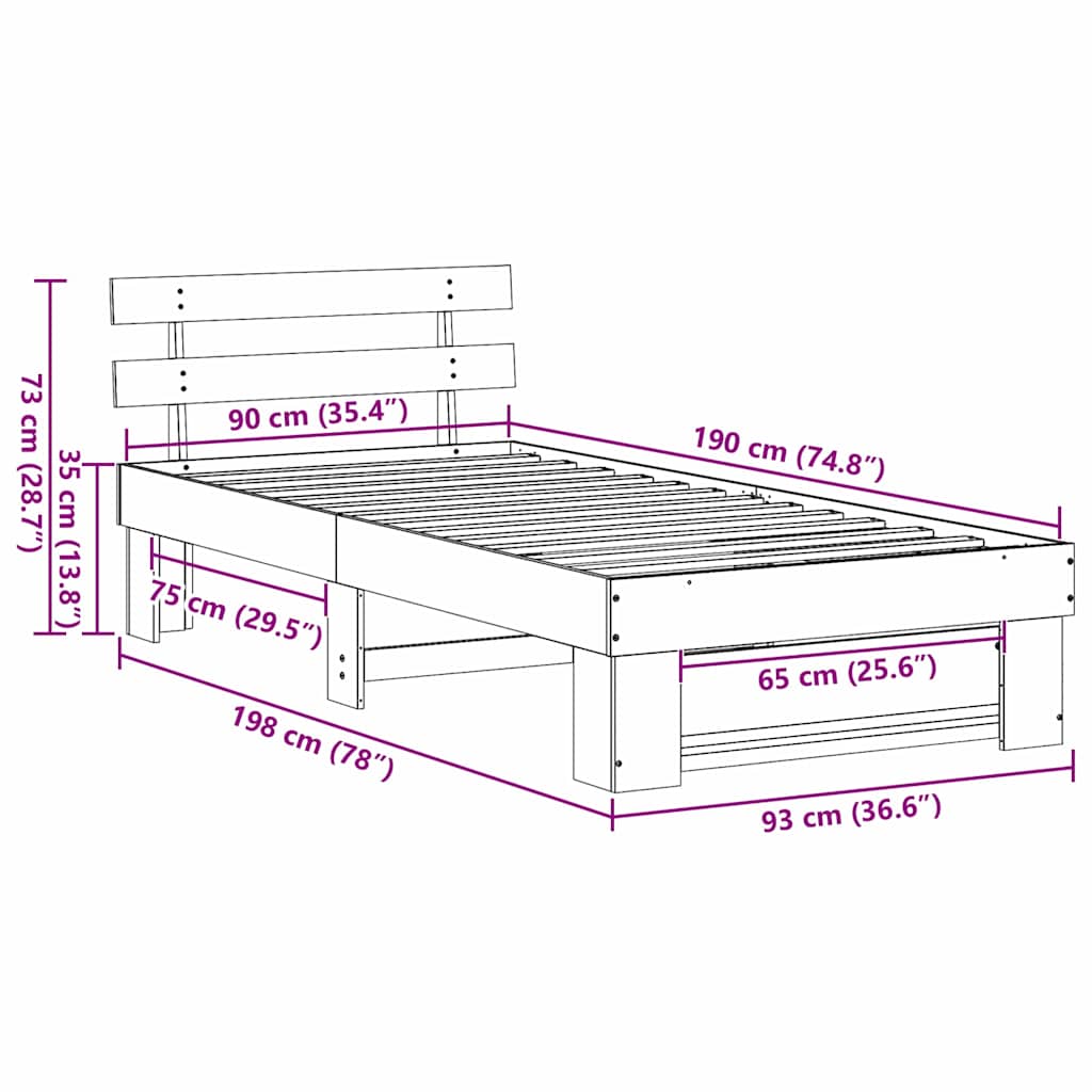 Estructura de cama 90 x 190 cm Madera de pino macizo