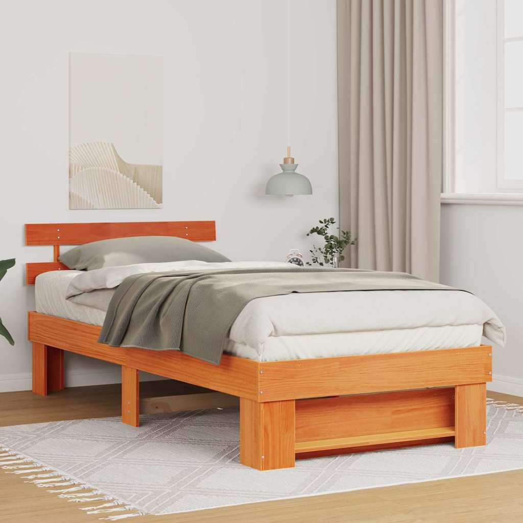 Estrutura de cama com cabeceira castanho encerado 100 x 200 cm