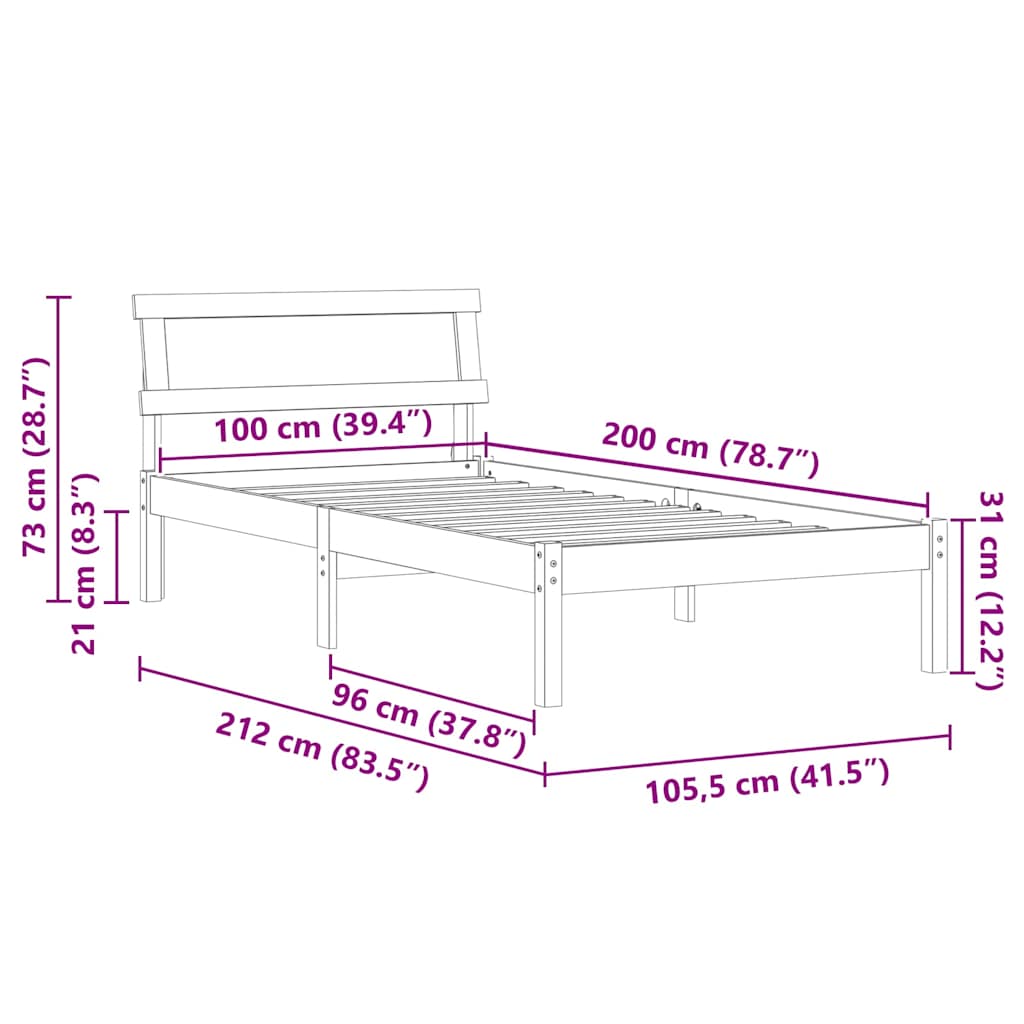 Estructura de cama 100 x 200 cm Madera de pino macizo