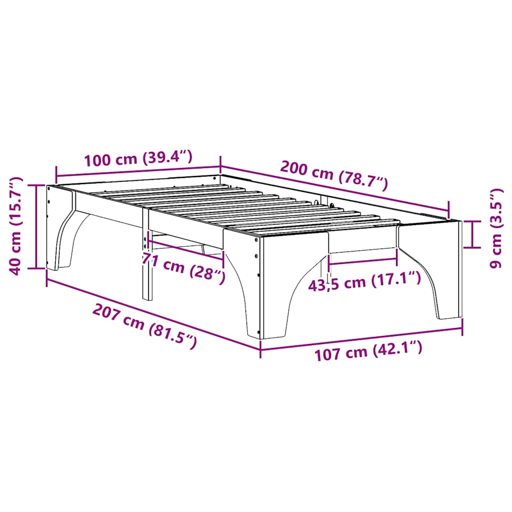 Estructura de cama 100 x 200 cm Madera de pino macizo