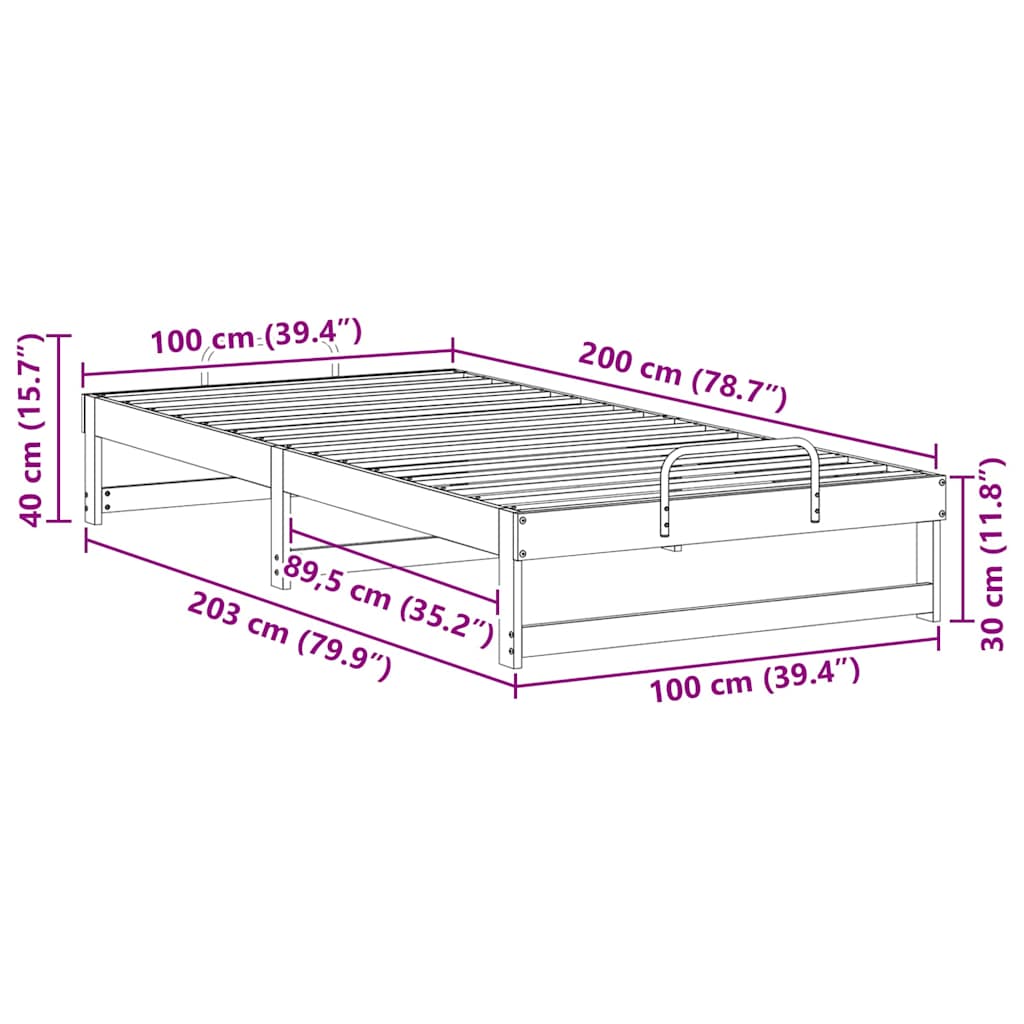 Estructura de cama Marrón 100 x 200 cm Madera de pino macizo