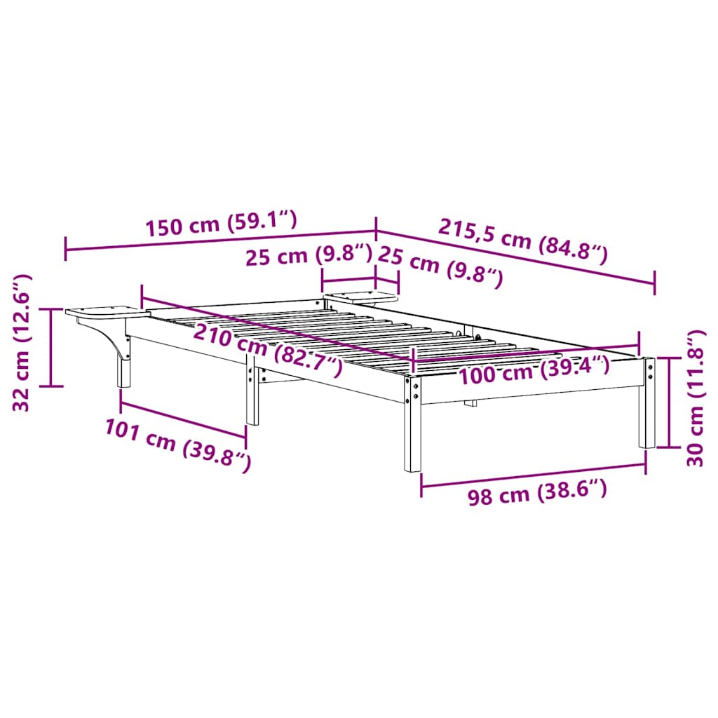 Estructura de Cama con Mesitas 100 x 210 cm