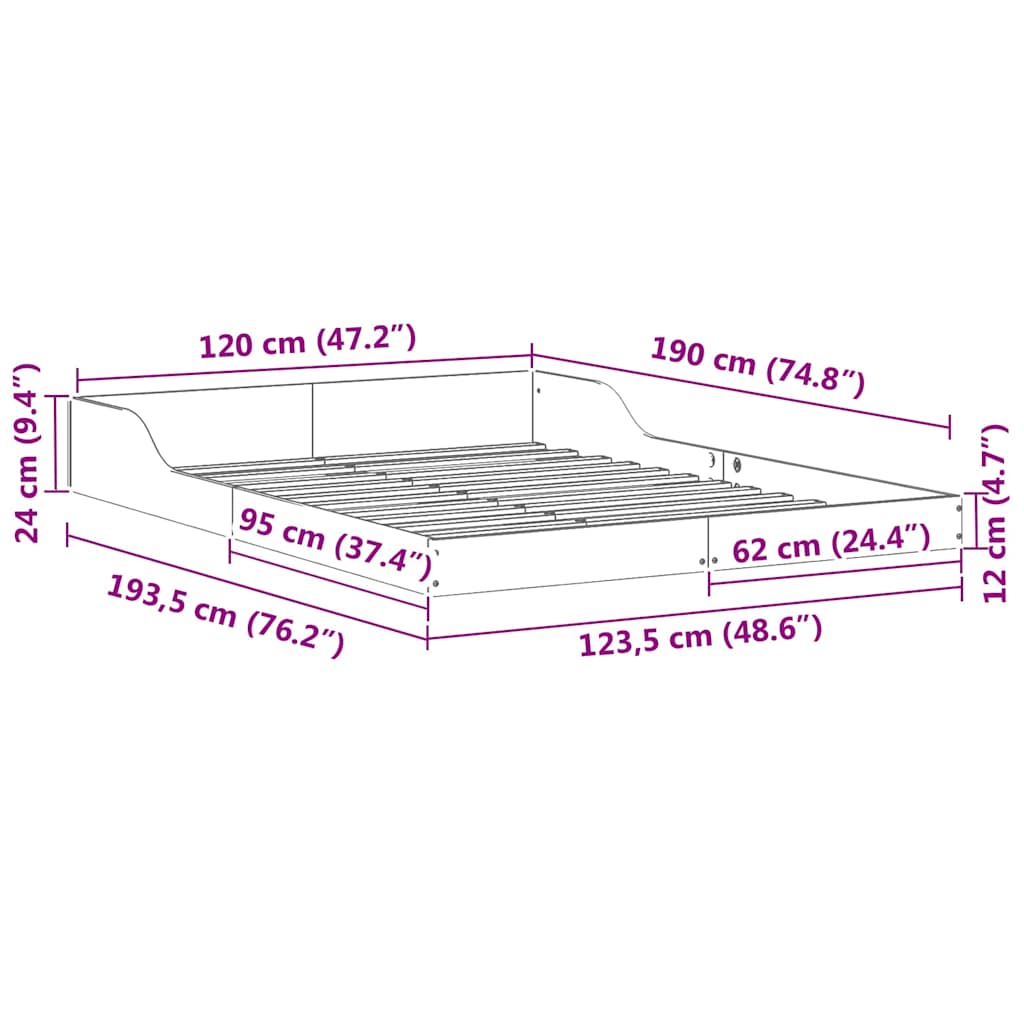 Estructura de cama Marrón 120 x 190 cm Madera de pino macizo