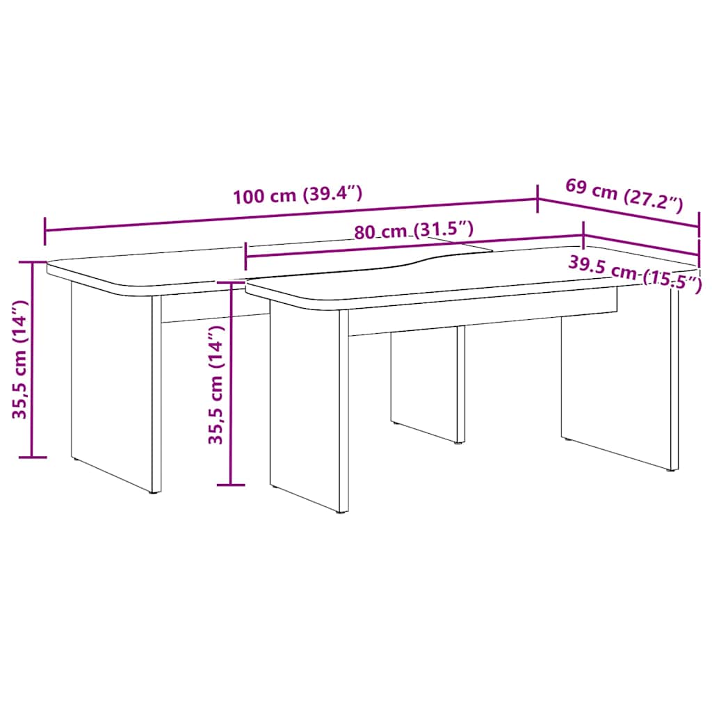 Mesa de Café 2 pcs Madera maciza de pino