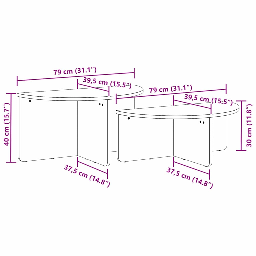 Mesa de Café 2 pcs Madera maciza de pino