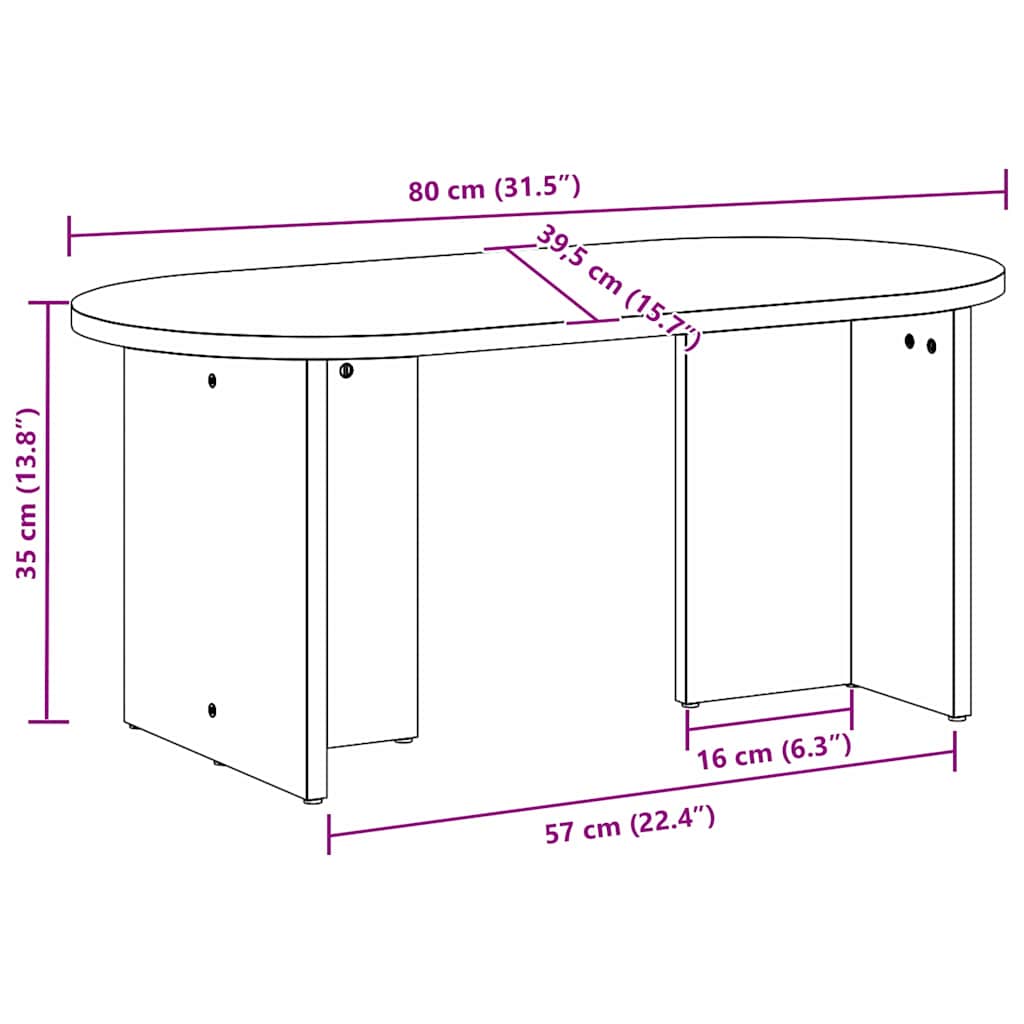 Mesa de Café 80 x 39,5 x 35 cm Madera maciza de Pino