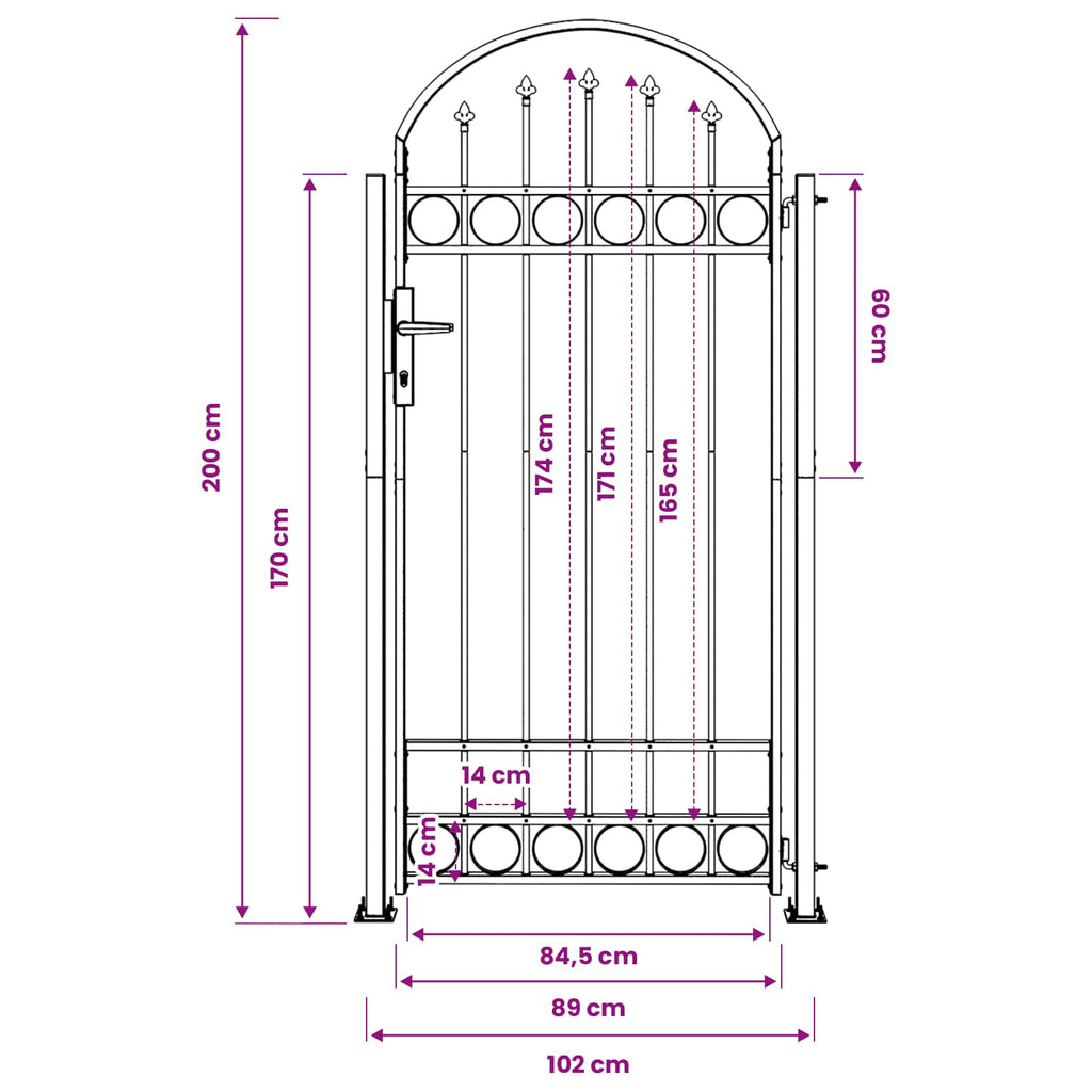 Poste de Valla ASSEN 200 x 88 x 14 cm Acero Gris Con cerradura