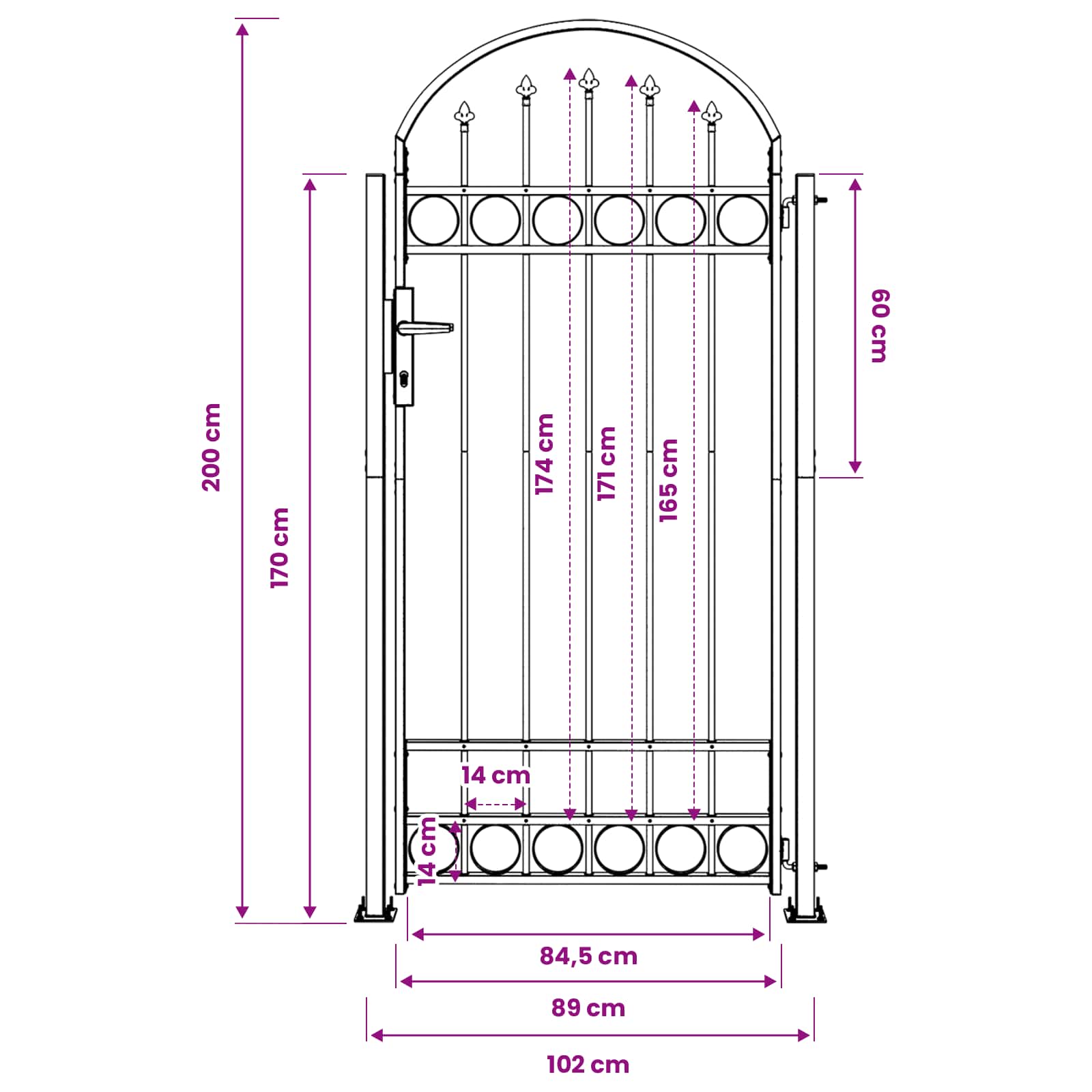Poste de Valla ASSEN 200 x 88 x 14 cm Acero Gris Con cerradura