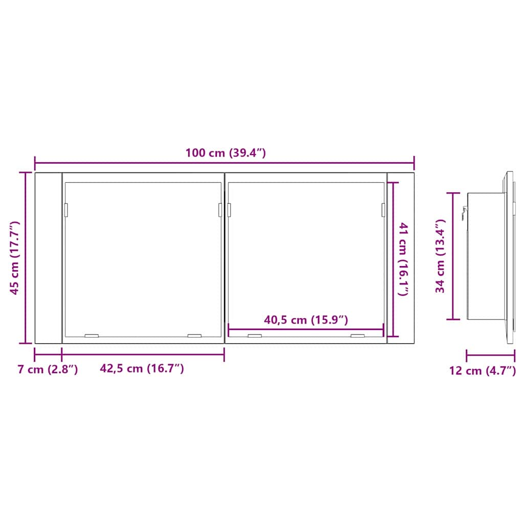 Espejo LED Cabinet con estante Madera vieja 100 x 12 x 45 cm