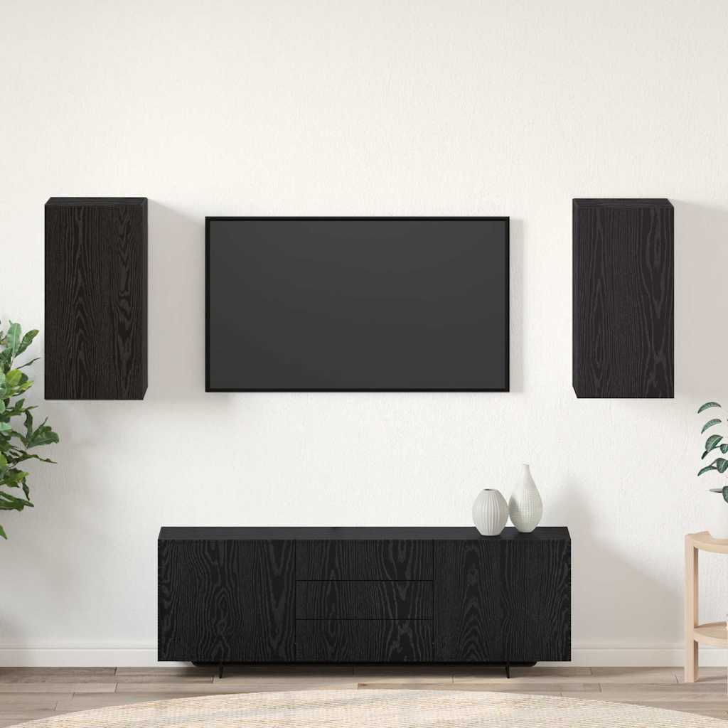 Mueble de TV de Pared 2 pcs Roble Negro 30,5 x 28,5 x 90 cm