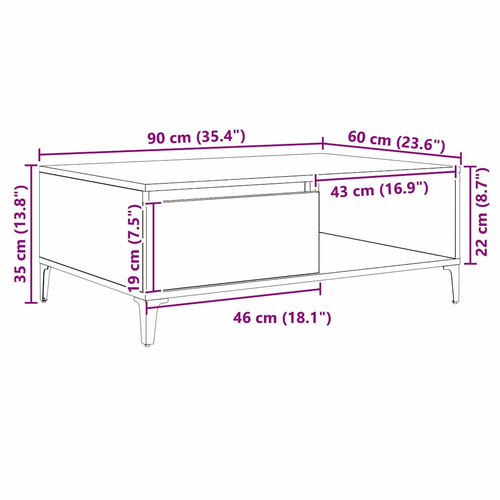 Mesa de Café Madera vieja 90 x 60 x 35 cm Madera contrachapada
