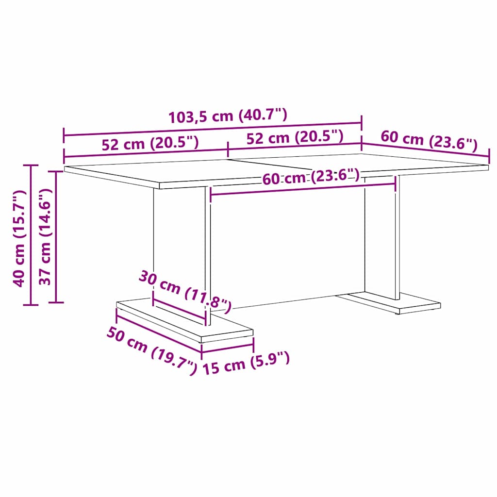 Mesa de Café Madera vieja 103.5 x 60 x 40 cm
