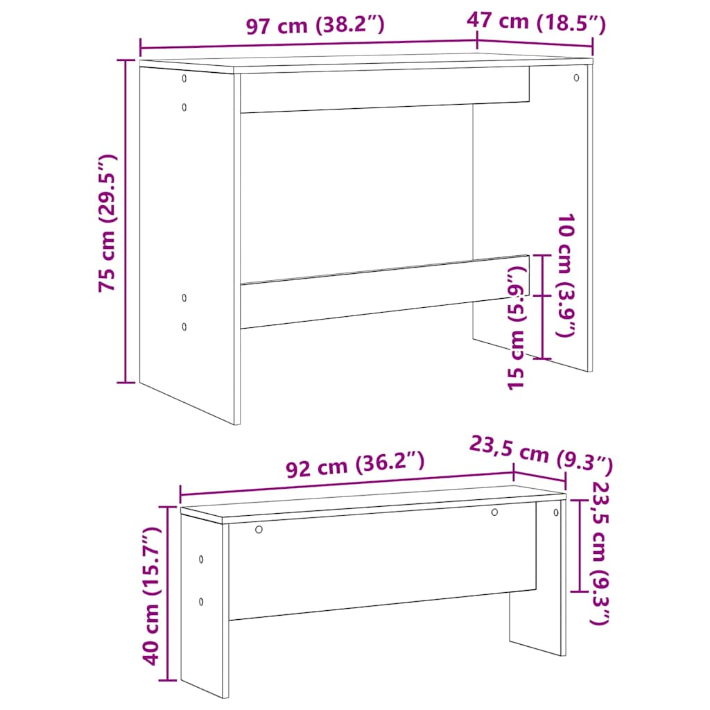 Conjunto de comedor 2 pcs Roble negro Madera contrachapada