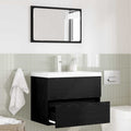 Juego de muebles de baño con cajón con espejo 2 pcs Roble Negro