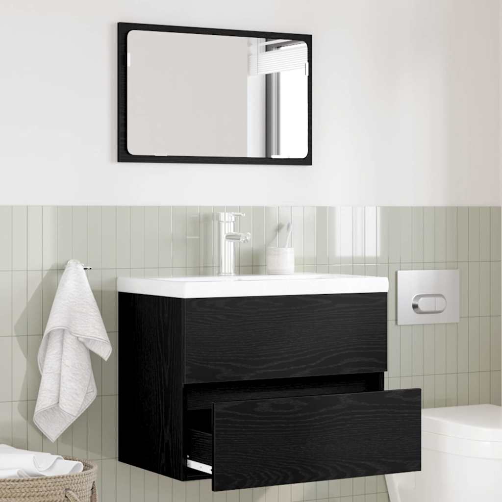 Juego de muebles de baño con cajón con espejo 2 pcs Roble Negro