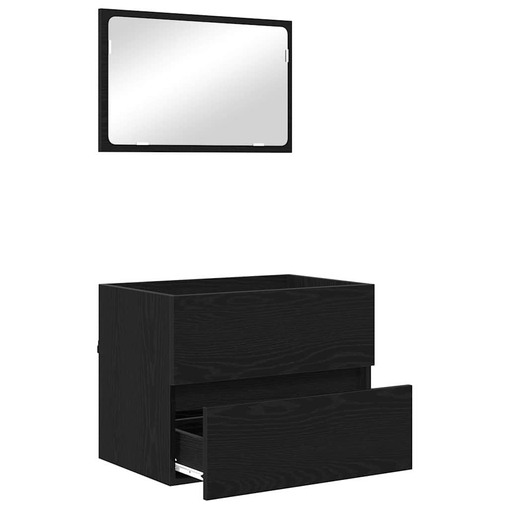 Juego de muebles de baño con cajón con espejo 2 pcs Roble Negro