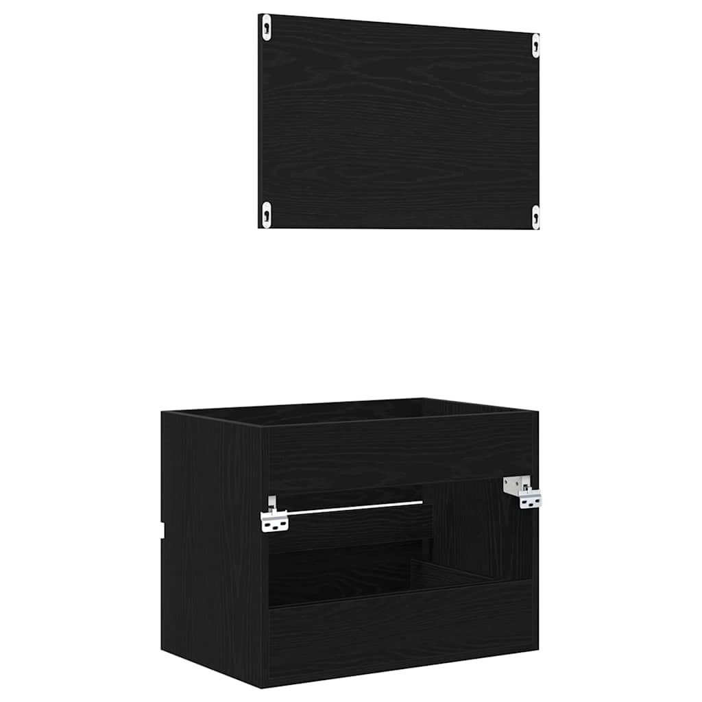Juego de muebles de baño con cajón con espejo 2 pcs Roble Negro