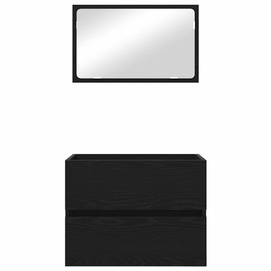 Juego de muebles de baño con cajón con espejo 2 pcs Roble Negro