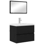 Juego de muebles de baño con cajón con espejo 2 pcs Roble Negro