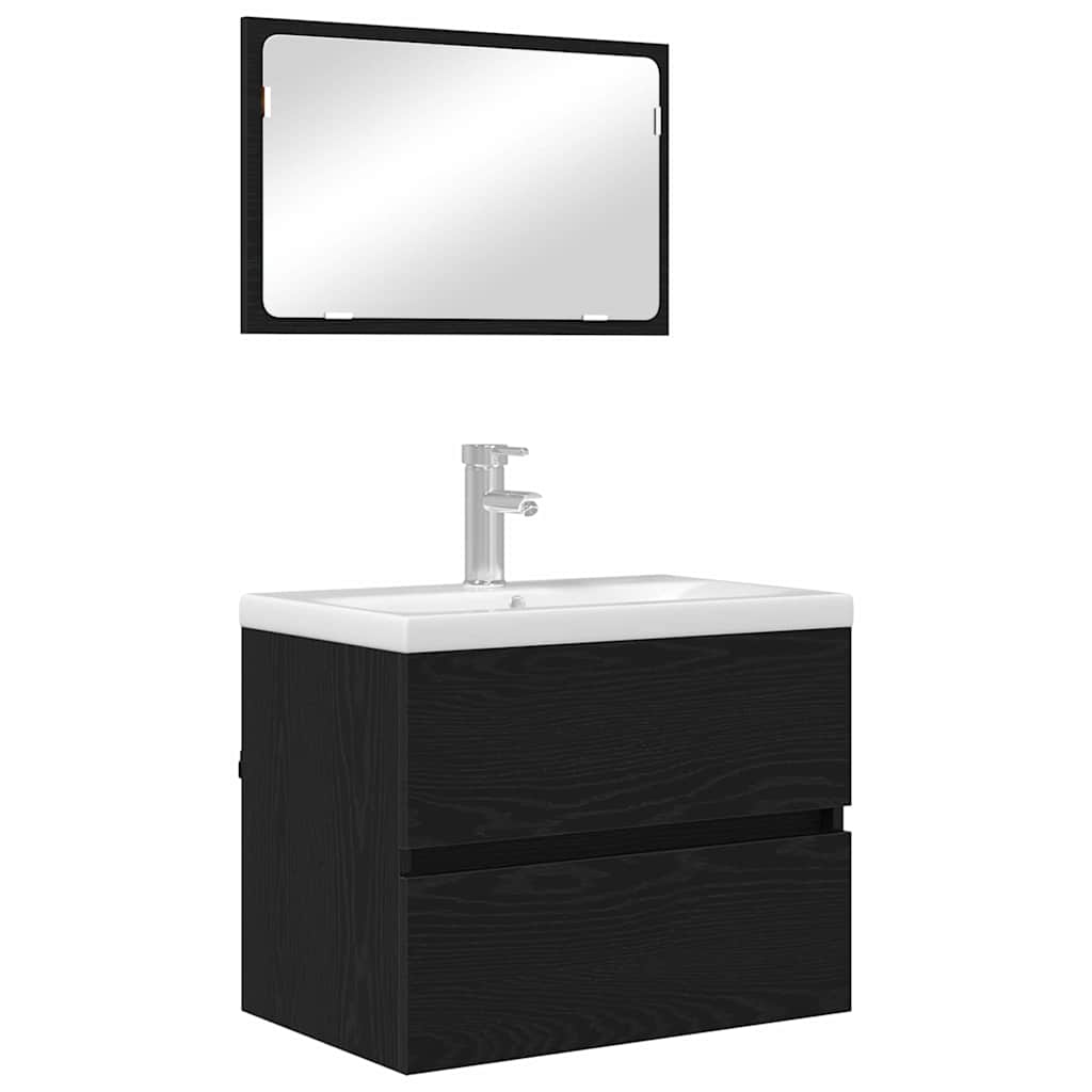 Juego de muebles de baño con cajón con espejo 2 pcs Roble Negro