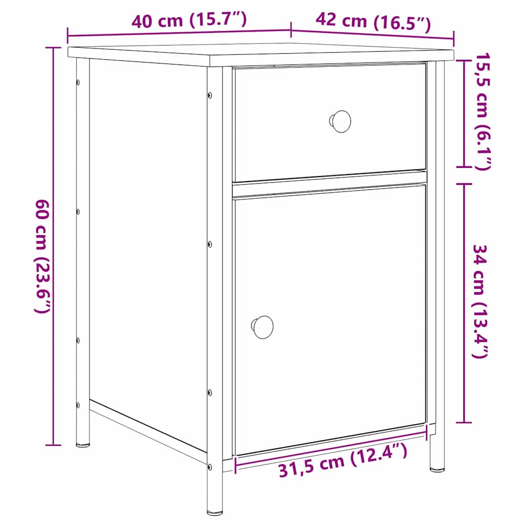 Armario de Noche con cajón 2 pcs Madera vieja 40 x 42 x 60 cm