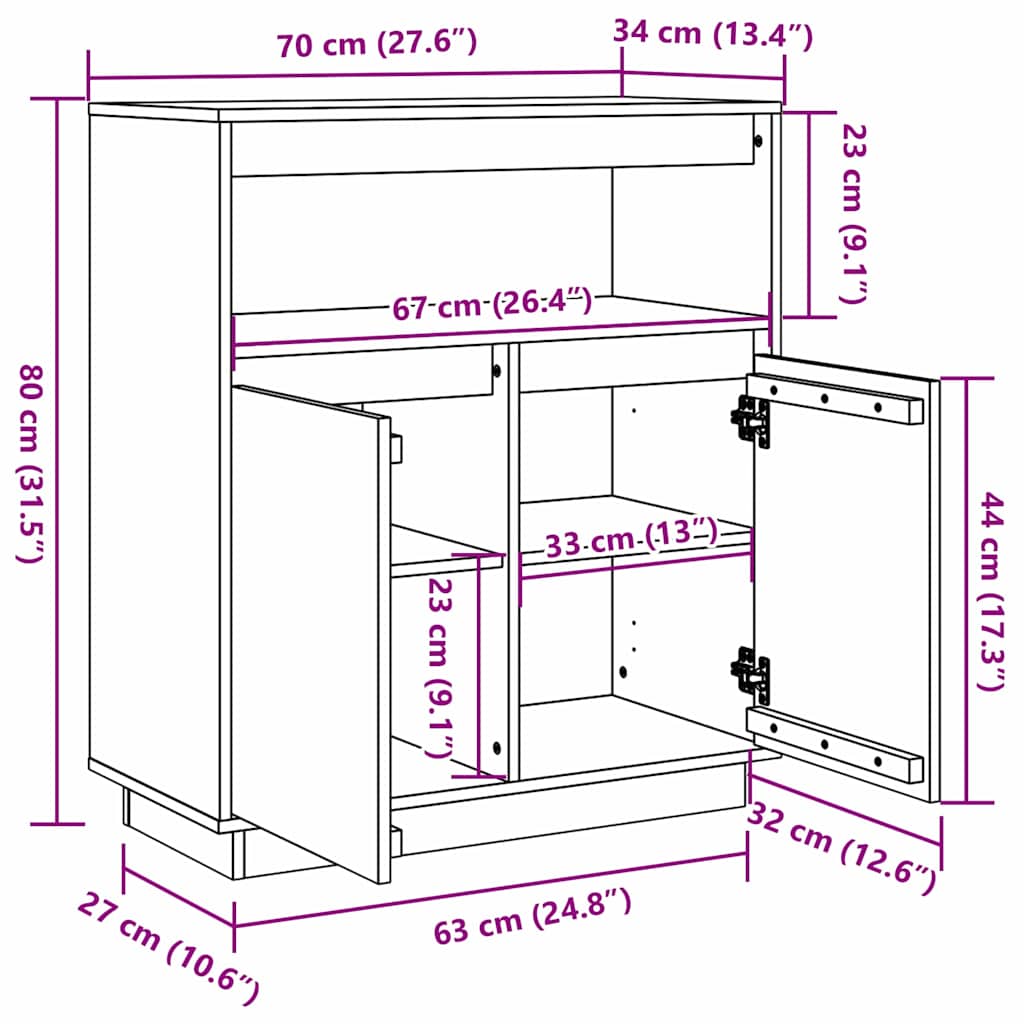 Aparador Marrón cera 70 x 34 x 80 cm Madera de pino macizo