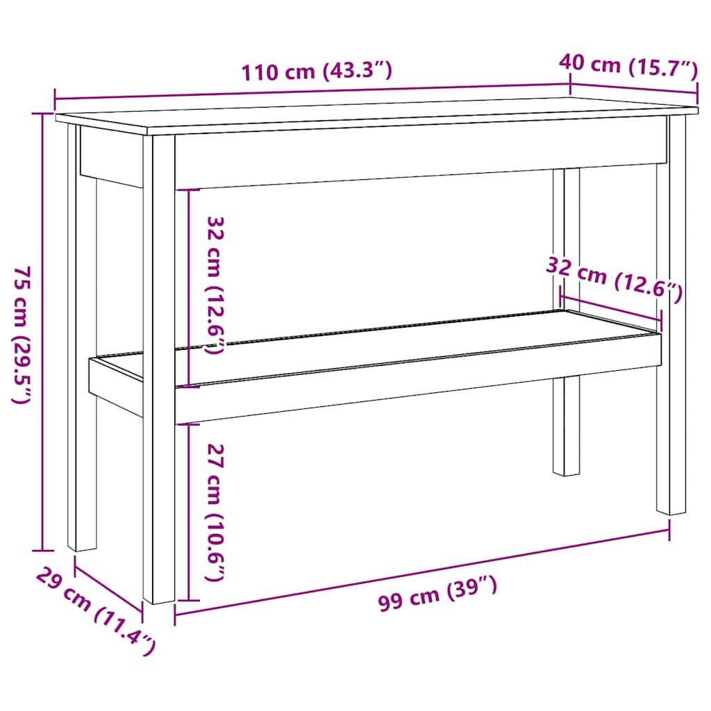 Mesa Consola Marrón cera 110 x 40 x 75 cm Pino macizo
