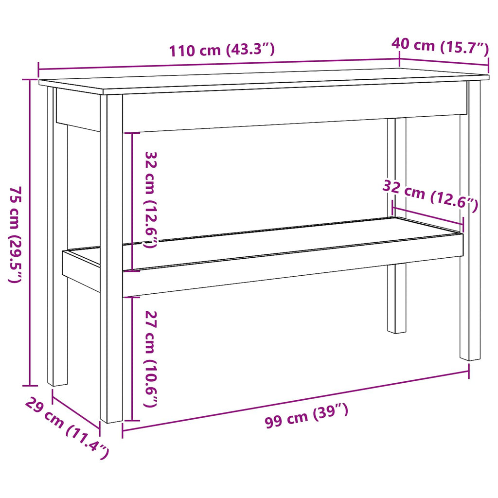 Mesa Consola Marrón cera 110 x 40 x 75 cm Pino macizo