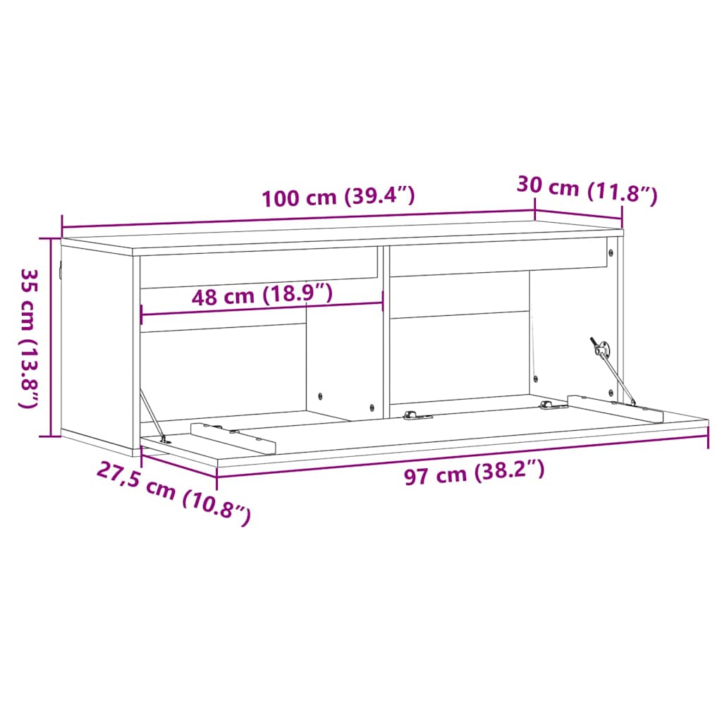 Armario de Pared con estante Marrón cera 100 x 30 x 35 cm