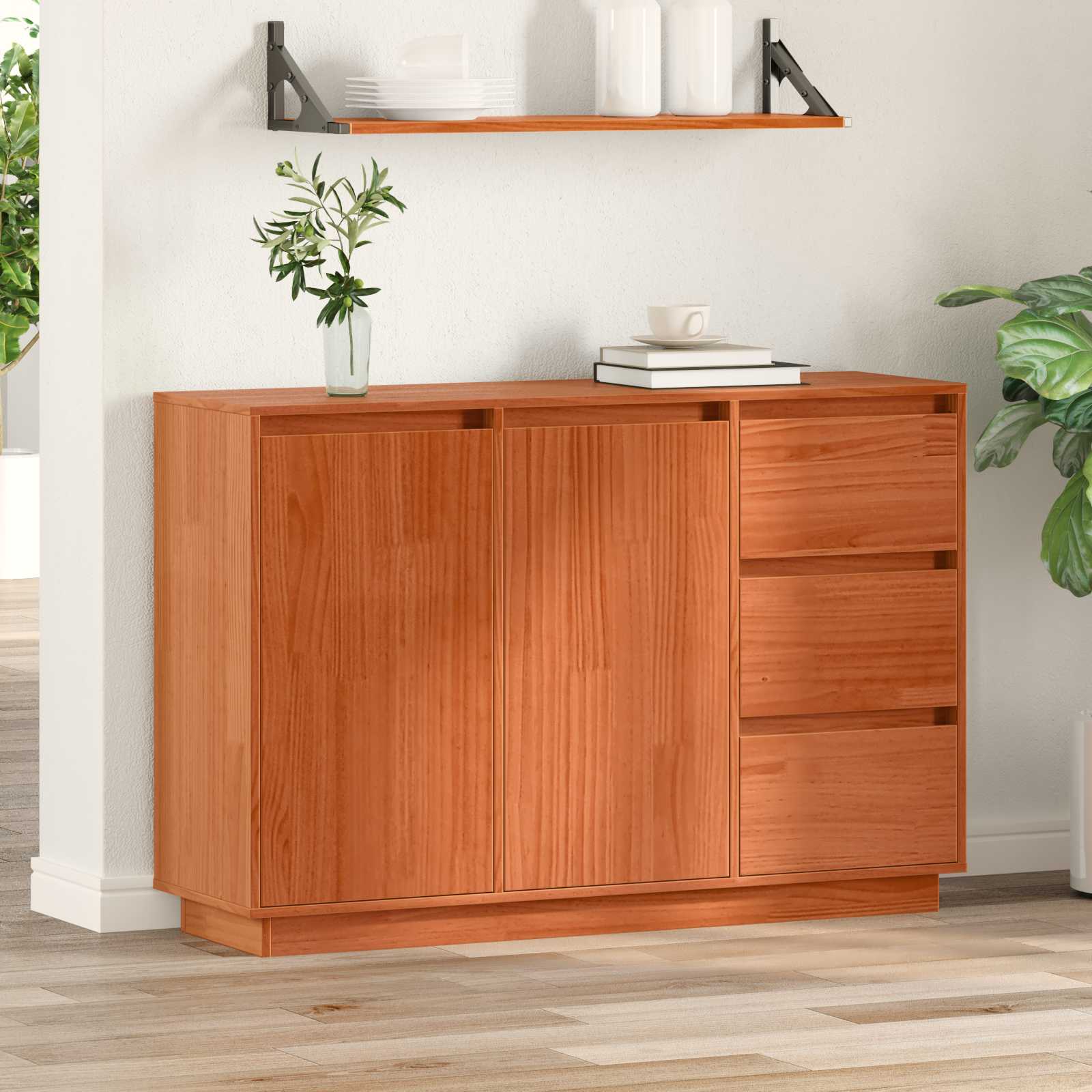 Aparador Roble Marrón 111 x 34 x 75 cm Madera de pino macizo