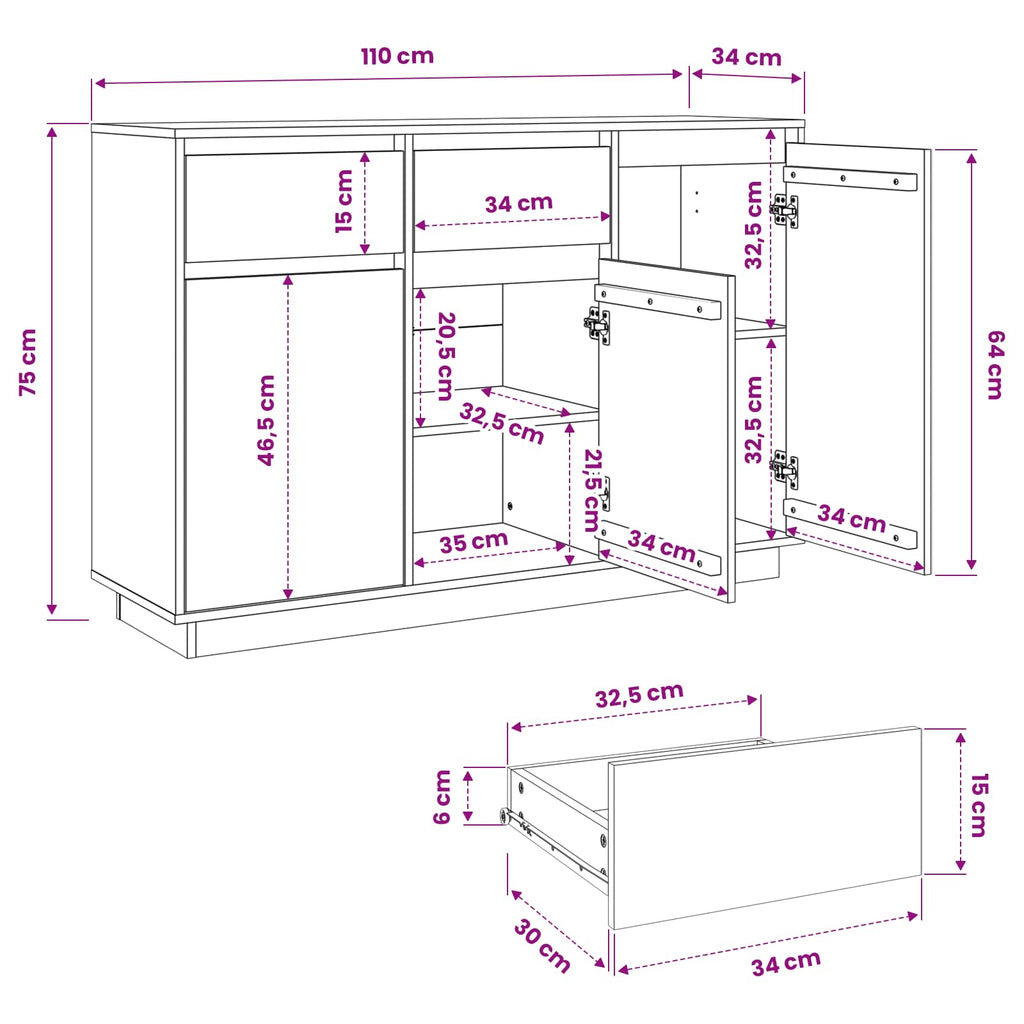 Aparador Marrón cera 110 x 34 x 75 cm Madera de pino macizo