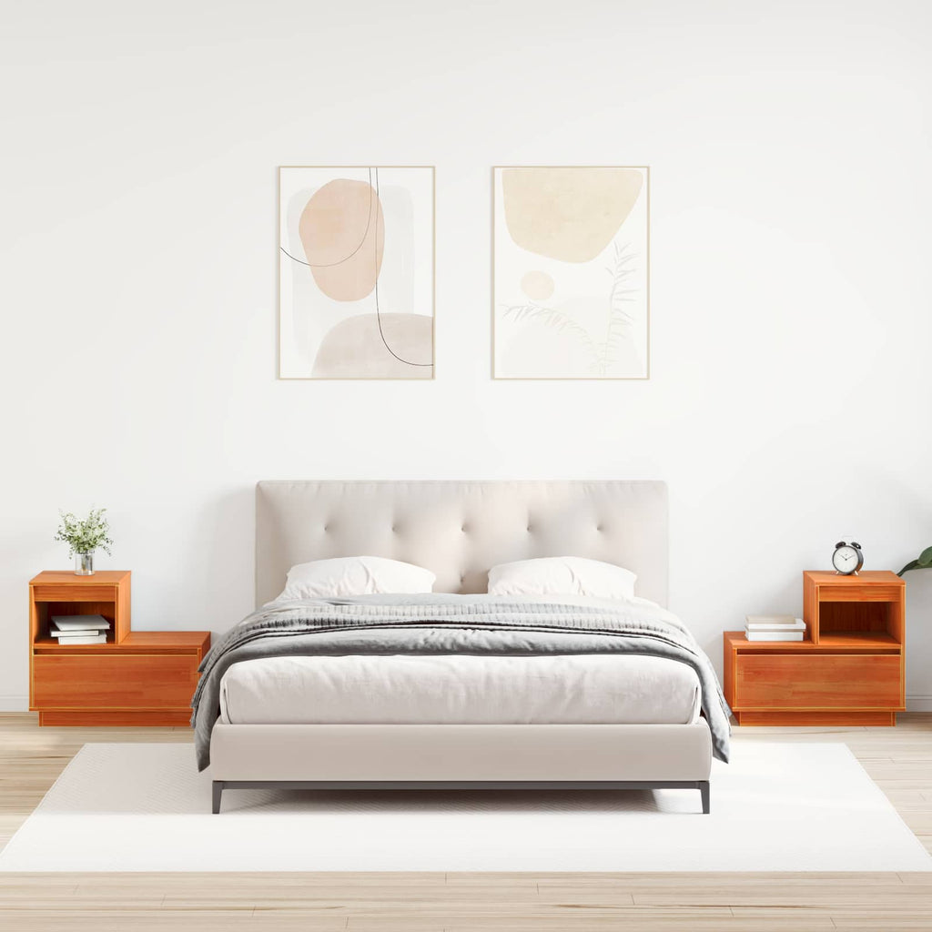 Armario de Noche con cajón 2 pcs Marrón cera 60 x 34 x 51 cm