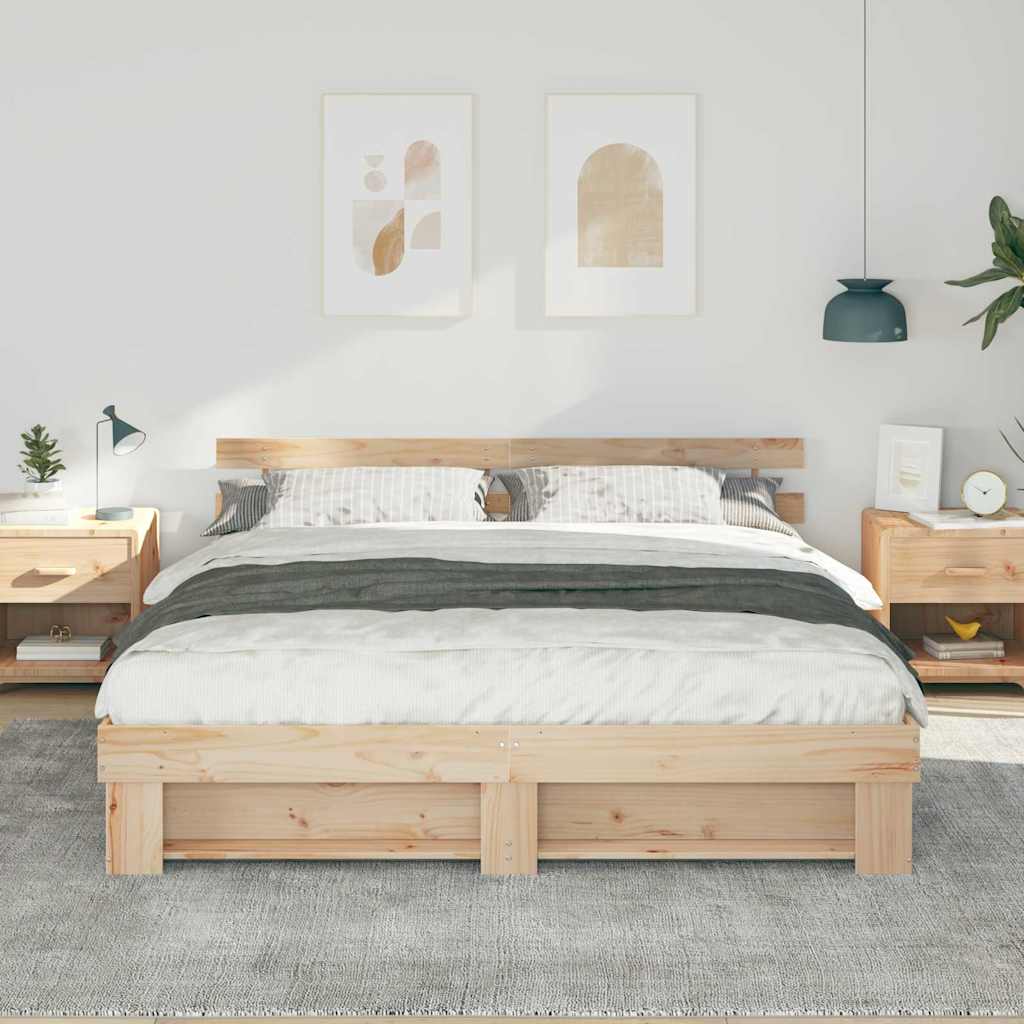 Estructura de cama Marrón 200 x 200 cm Madera de pino macizo