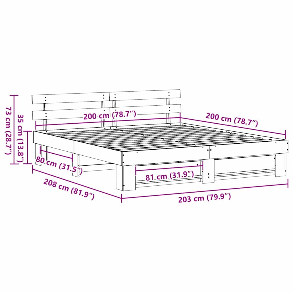 Estructura de cama Marrón 200 x 200 cm Madera de pino macizo