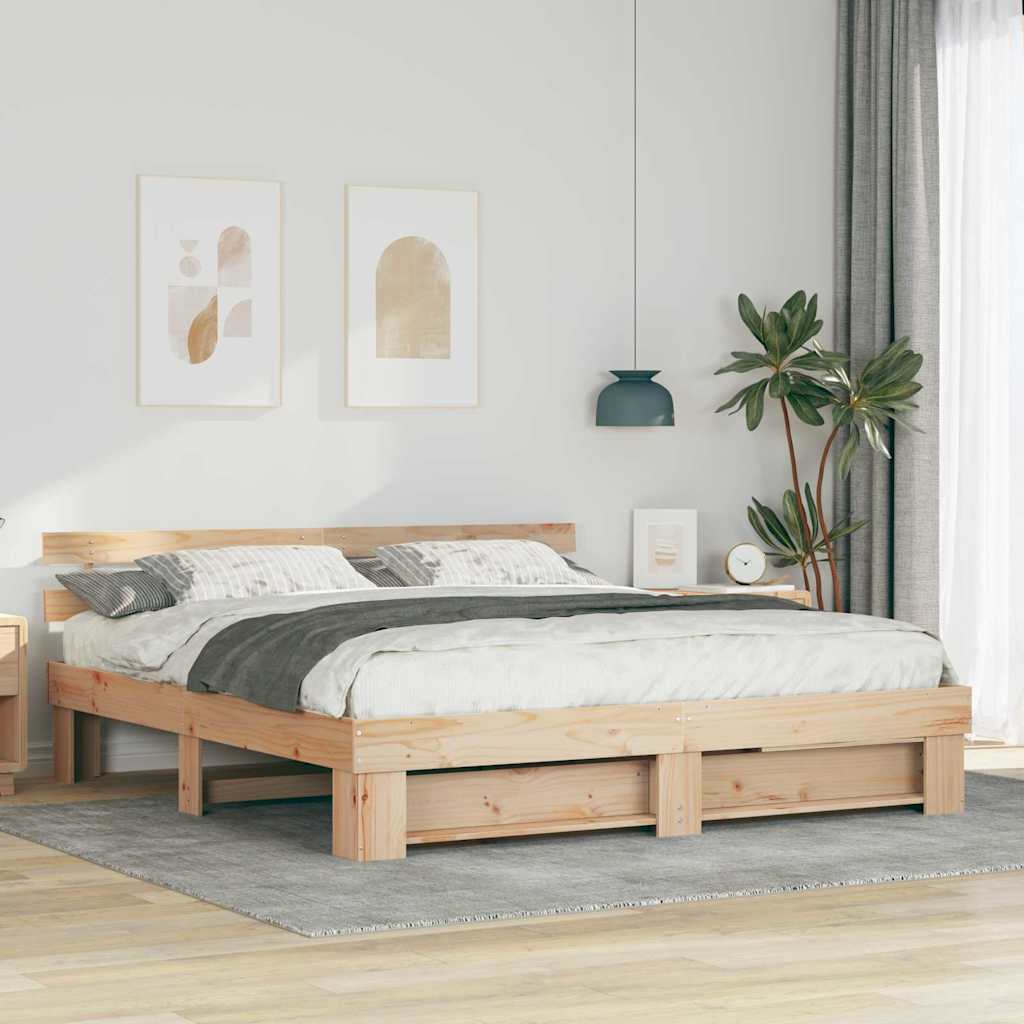 Estrutura de Cama Castanha 160 x 200 cm Madeira de Pinho Maciça