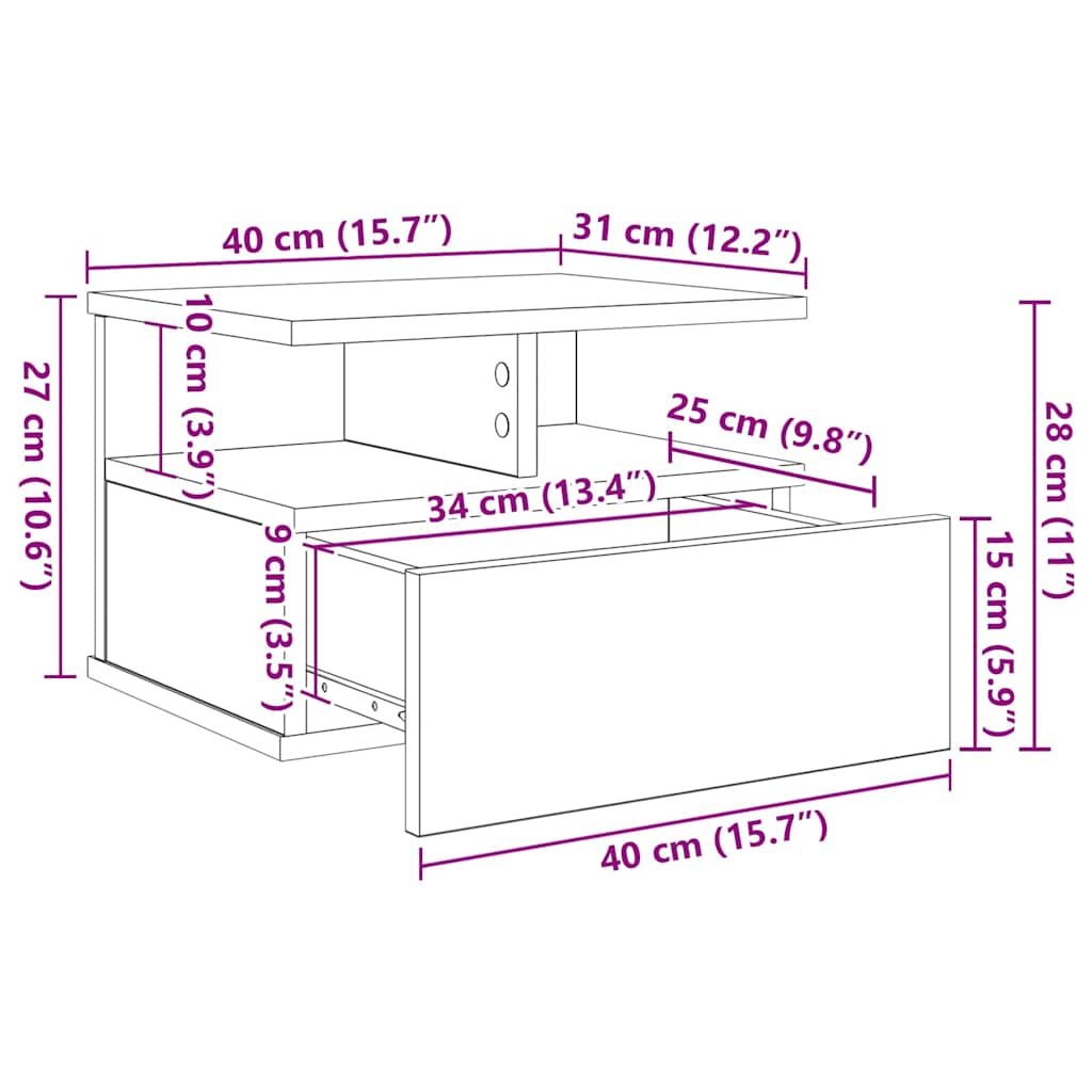 Mesita Flotante con cajón 2 pcs Madera vieja 40 x 31 x 28 cm